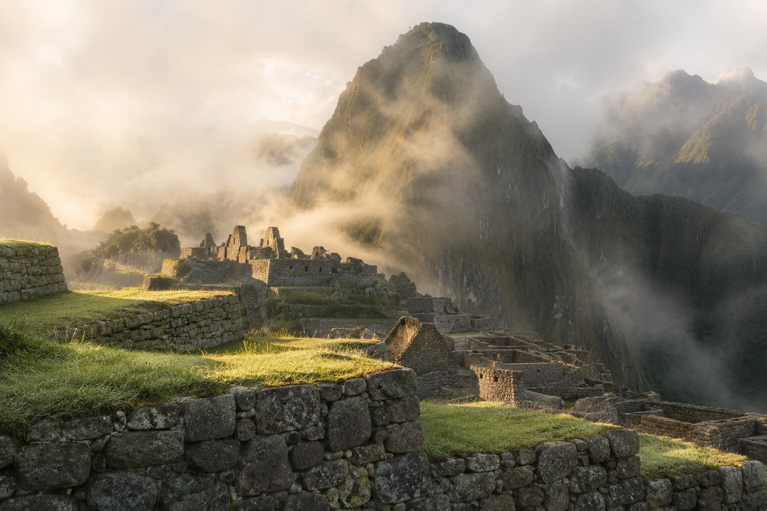 Machu Picchu az Andokban, lámákkal