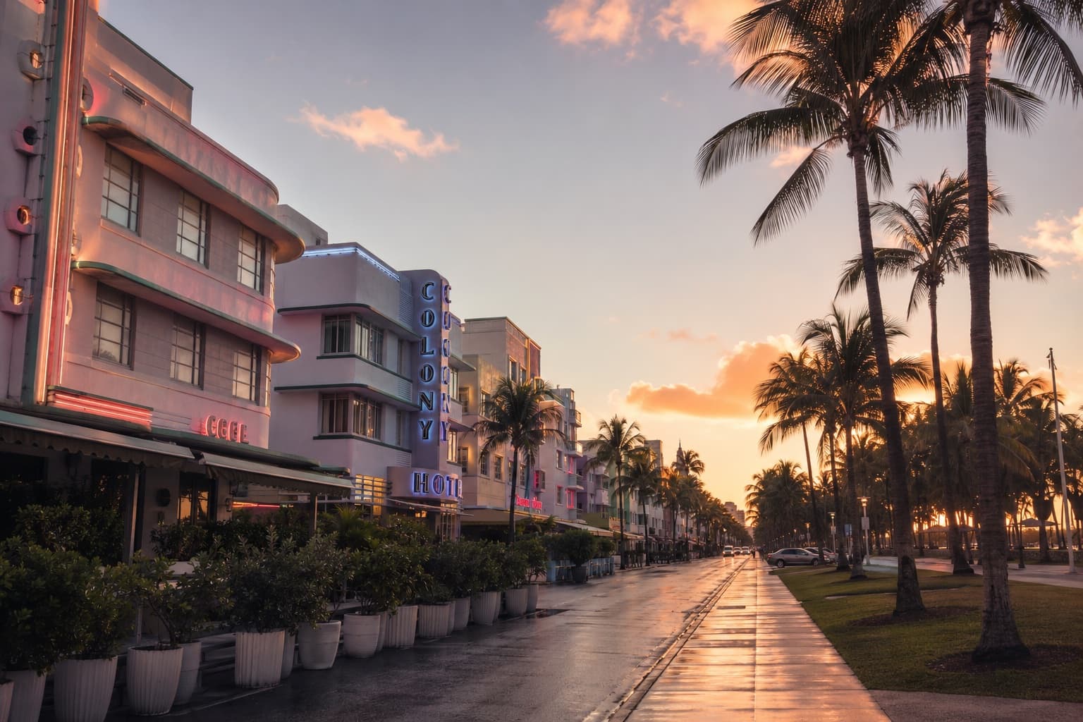 Miami Beach óceánparti látképe felhőkarcolókkal